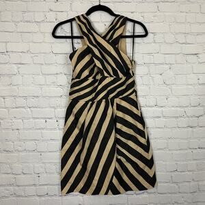 ANTHROPOLOGIE - LEIFSDOTTIR - Gold and Black Striped Halter Minidress